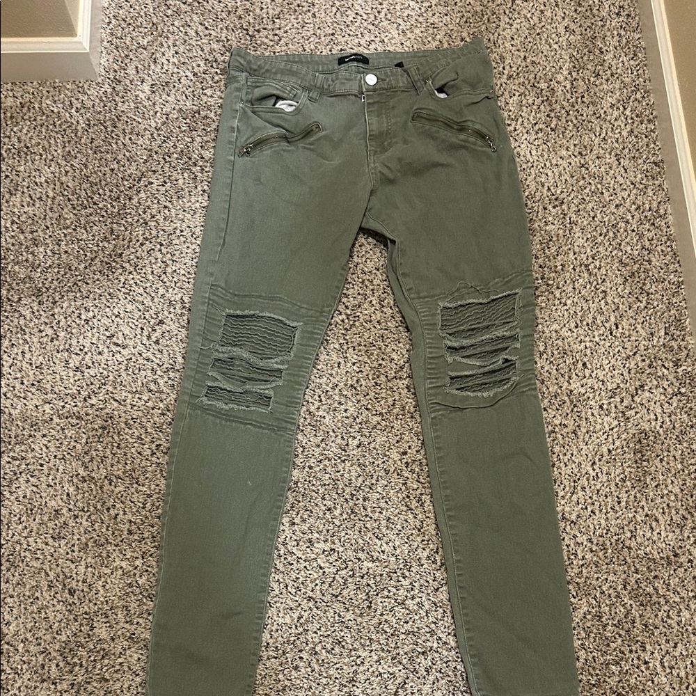 Fashion Nova Green Distressed Skinny Jeans